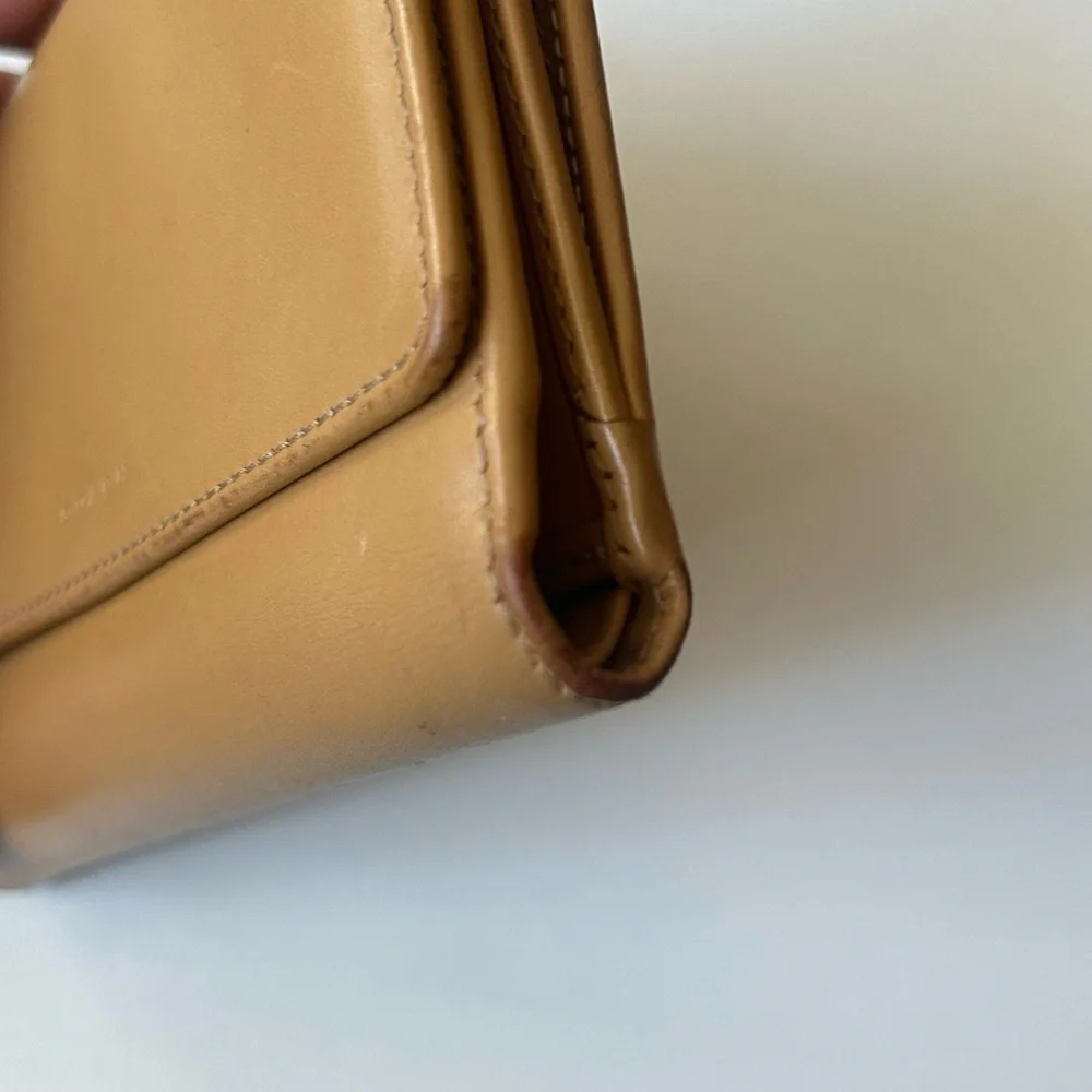 Vintage Coach Leather Tri Fold Card Holder Wallet Tan Camel 5.5”x4”